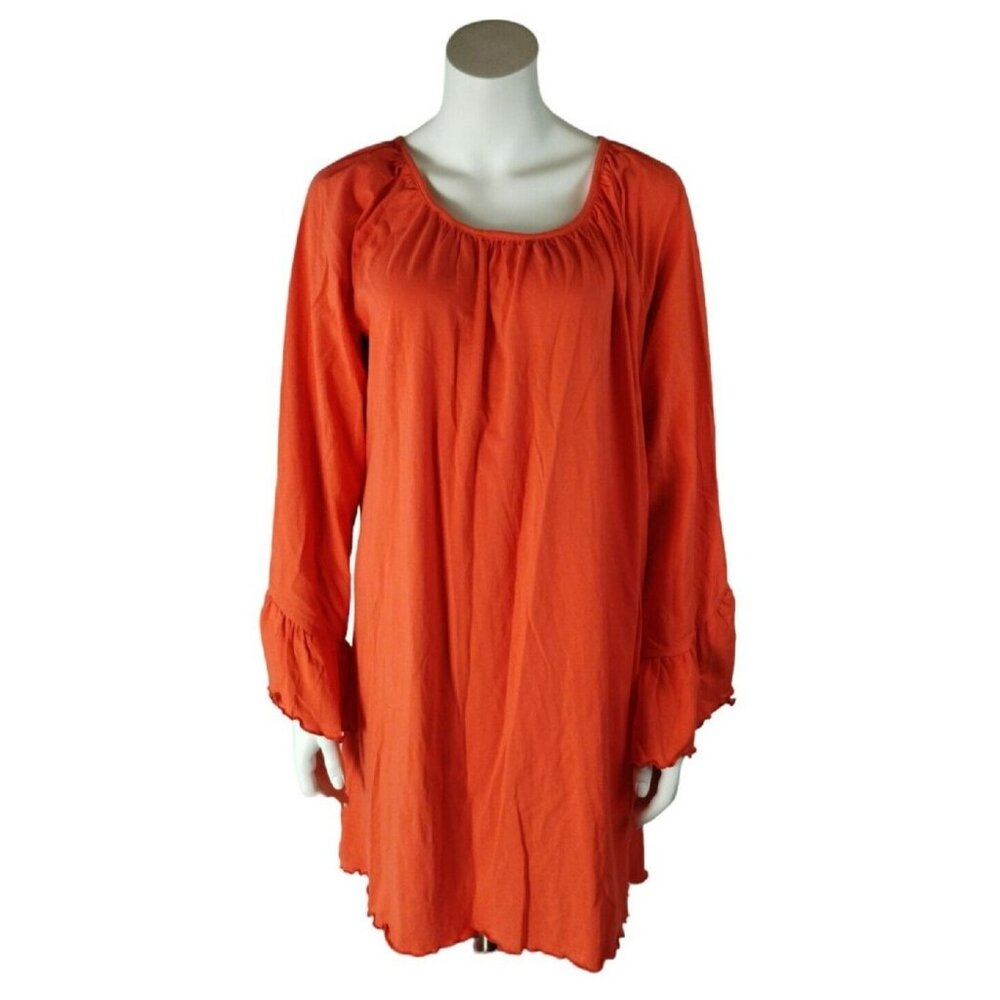Ruffle Girl Womens XXL Orange Tunic Pullover Dress Top Bell Sleeves